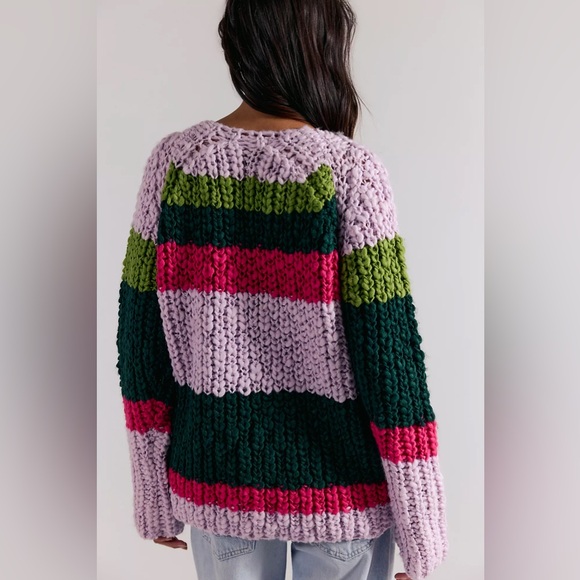 Free People Myles Stripe Cardi Chunky Knit - Picture 2 of 7